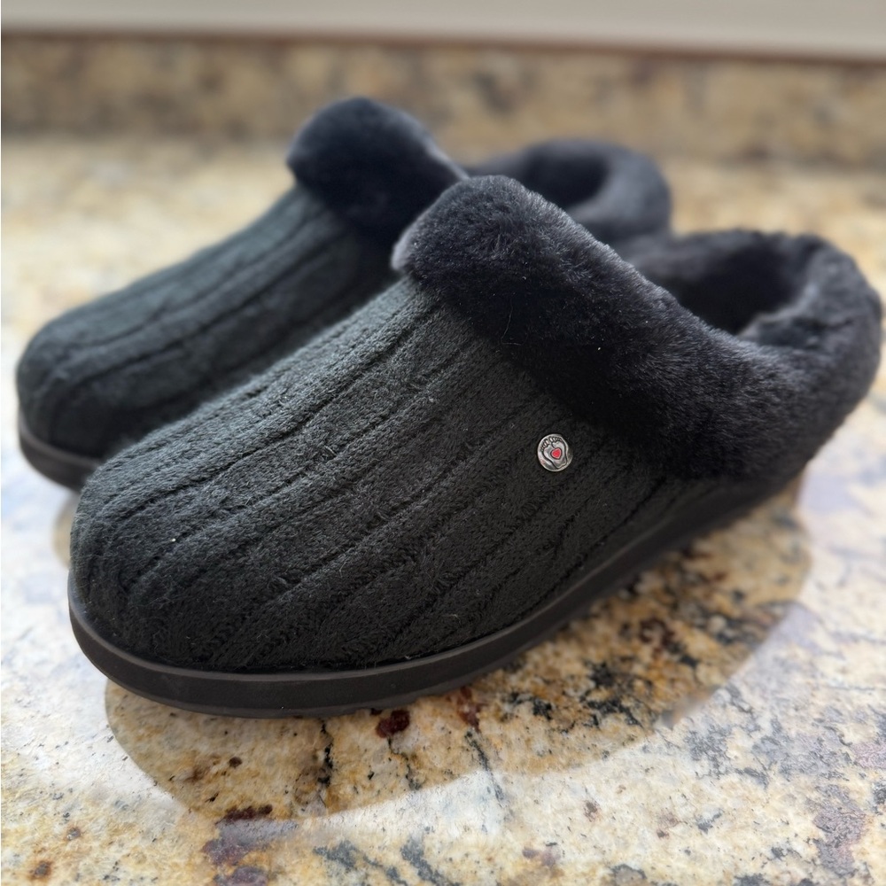 Bobs for Skechers Black Fur Slippers